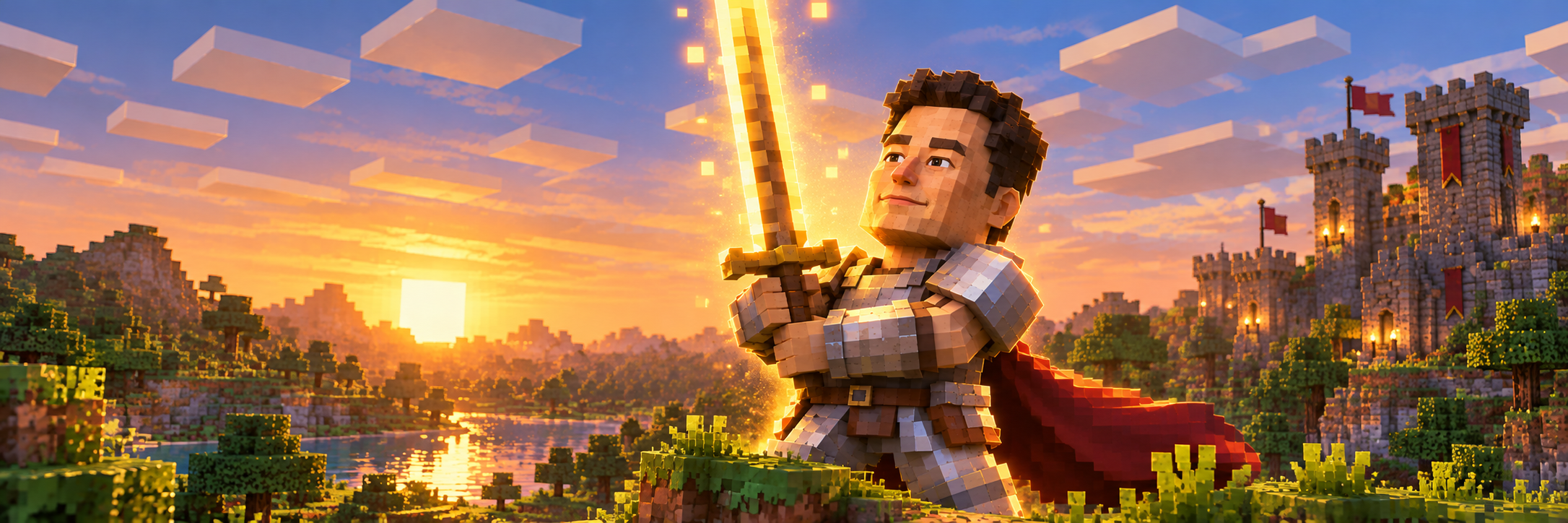 Voxel kingdom at sunset